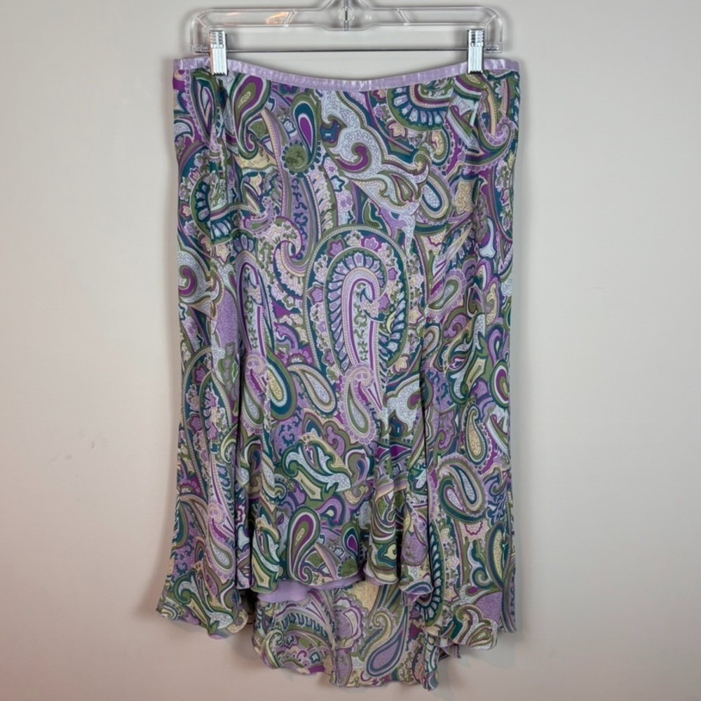 Lane Bryant Womens Purple Paisley Lined Asymmetric Hem Stretch Skirt 14/16
